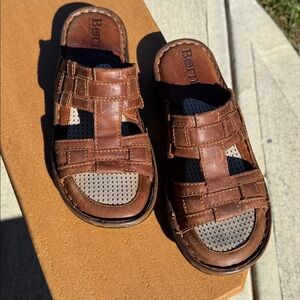 Born Chestnut Leather Slide Sandals